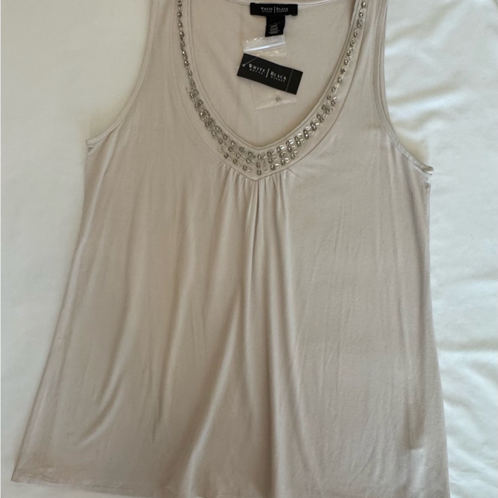 White House Black Market Cream Embellished Top